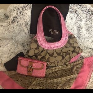 Coach satchel purse, wristlet scarf set